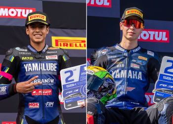 Eduardo Burr e Aymon Bocanegra sobem ao pódio no Mundial Yamaha R3 bLU cRU na França